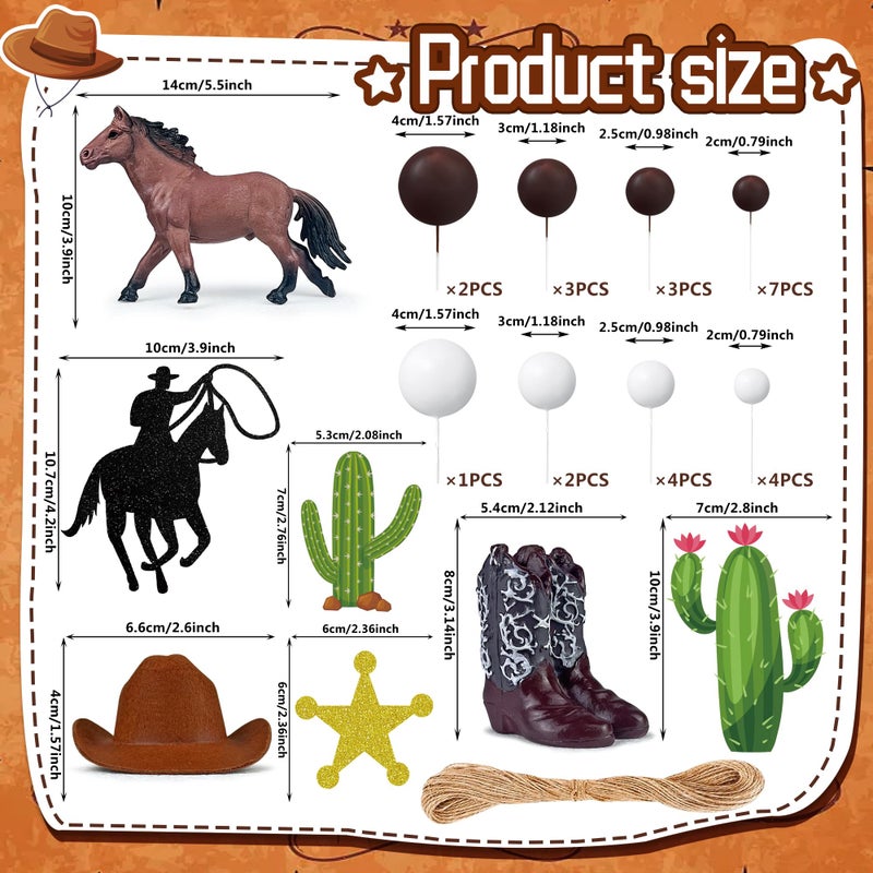 KEEPARTY 34 PCS Cowboy Cake Toppers Cowboy Hat and Boot Horse Cake decorations Western Cowboy Cowgirl Birthday Baby Shower for Western Theme Party Favors Supplies - Image 2